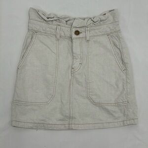 Free People Cream Splender in the Grass Paper Bag Waist Denim Mini Skirt Size 0